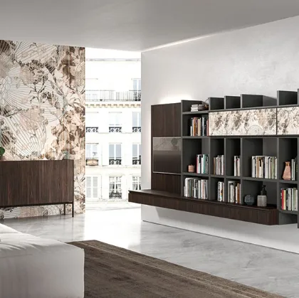 Libreria sospesa BK06 in melaminico e materico rovere di Cinquepuntozero