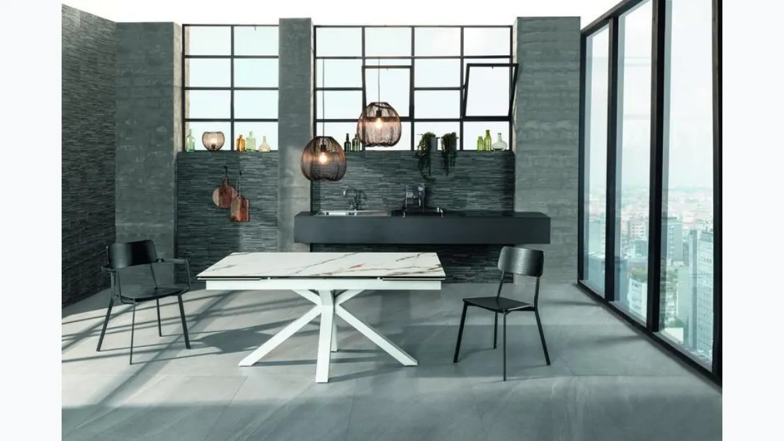 Tavolo allungabile con top in ceramica effetto marmo calacatta su vetro temprato Ceramica 01 di Stones