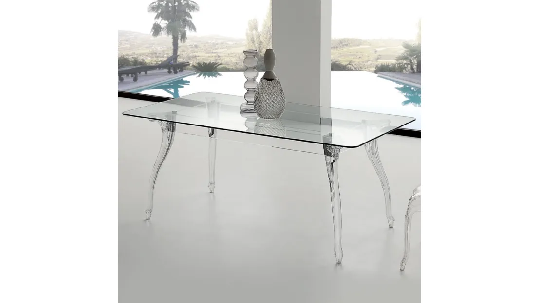 Tavolo di design Regina Table in vetro temperato trasparente con struttura in acrilico trasparente e gambe in policarbonato di La Seggiola