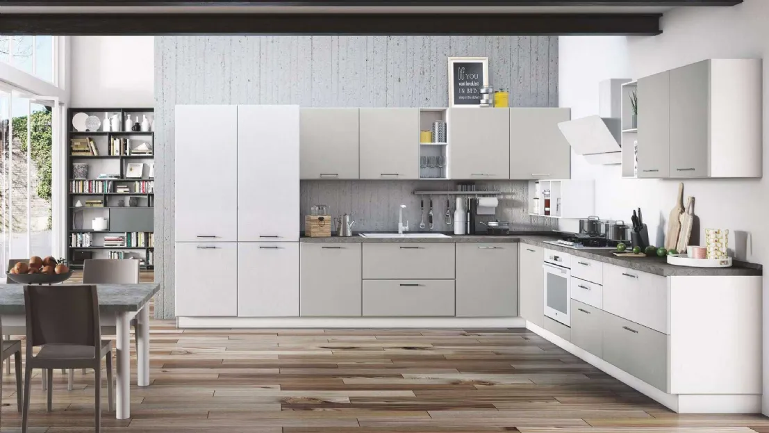 Cucina Moderna angolare Ambra 03 Bianco e Grigio di Net Cucine