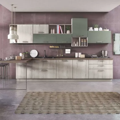 Cucina Moderna Ambra 04 Rovere Bianco e Verde Oliva di Net Cucine