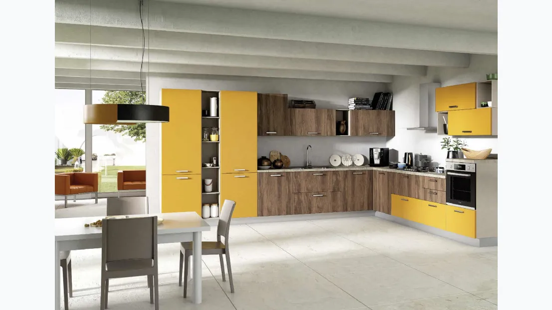 Cucina Moderna angolare Cloe 05 Rovere Tabacco e Senape di Net Cucine