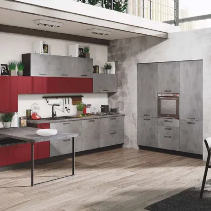 Cucina Moderna Kira 03 Cemento Fumo e Bordeaux Lucido di Net Cucine