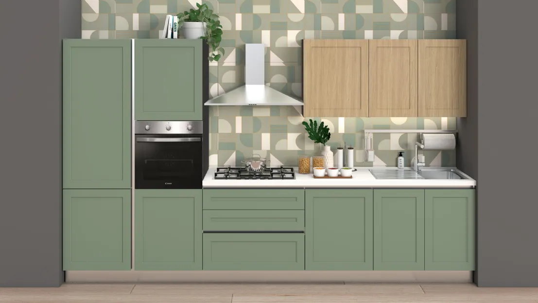 Cucina Moderna Dora 01 Verde opaco e Rovere naturale Net Cucine