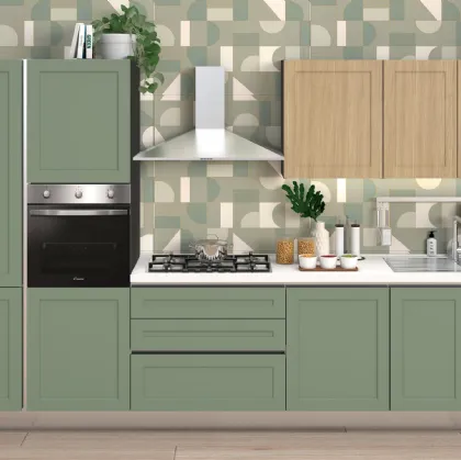 Cucina Moderna Dora 01 Verde opaco e Rovere naturale Net Cucine