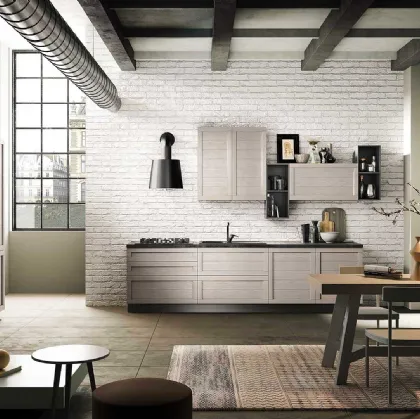 Cucina Moderna ad angolo Elsa 01 in legno laccato finitura Canapa di Net Cucine