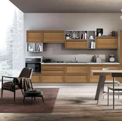 Cucina Moderna lineare in legno Elsa 02 finitura Rovere Miele di Net Cucine