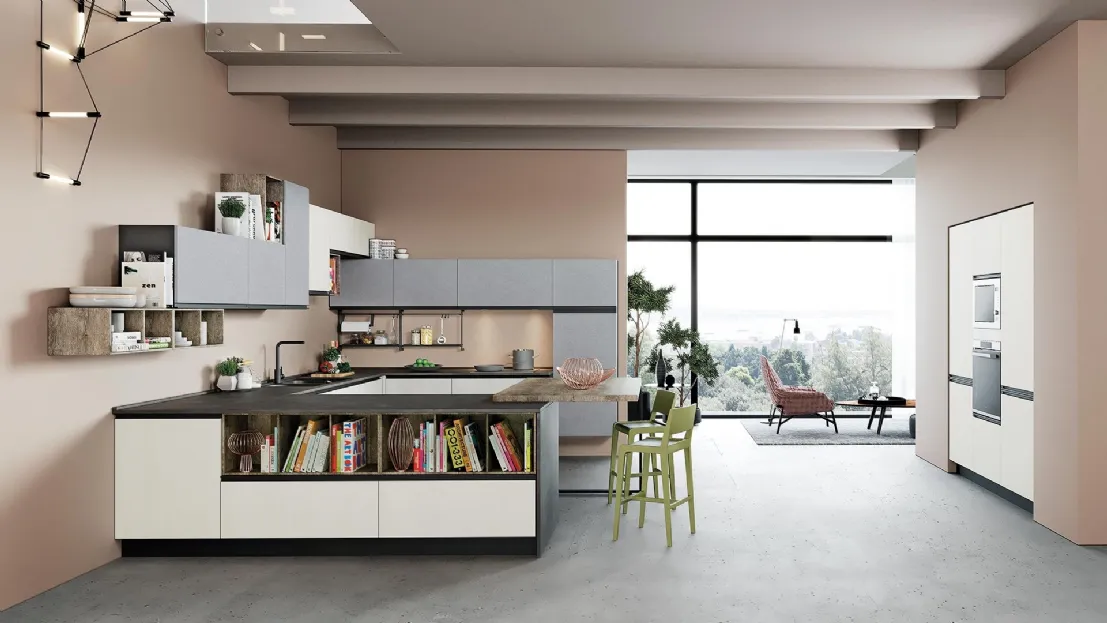 Cucina Moderna Era 02 Bianco Opaco e Pietra Grafite di Net Cucine