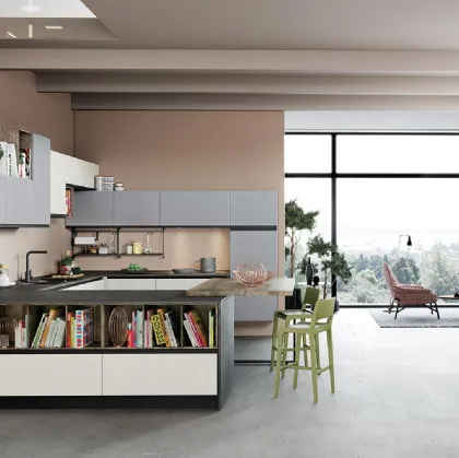 Cucina Moderna Era 02 Bianco Opaco e Pietra Grafite di Net Cucine