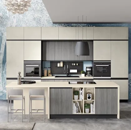 Cucina Moderna Era 05 Urban Avorio e Legno Grigio di Net Cucine