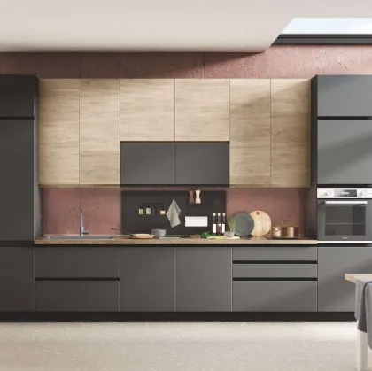 Cucina Moderna Kelly 05 Rovere caldo e Grigio Antracite opaco di Net Cucine