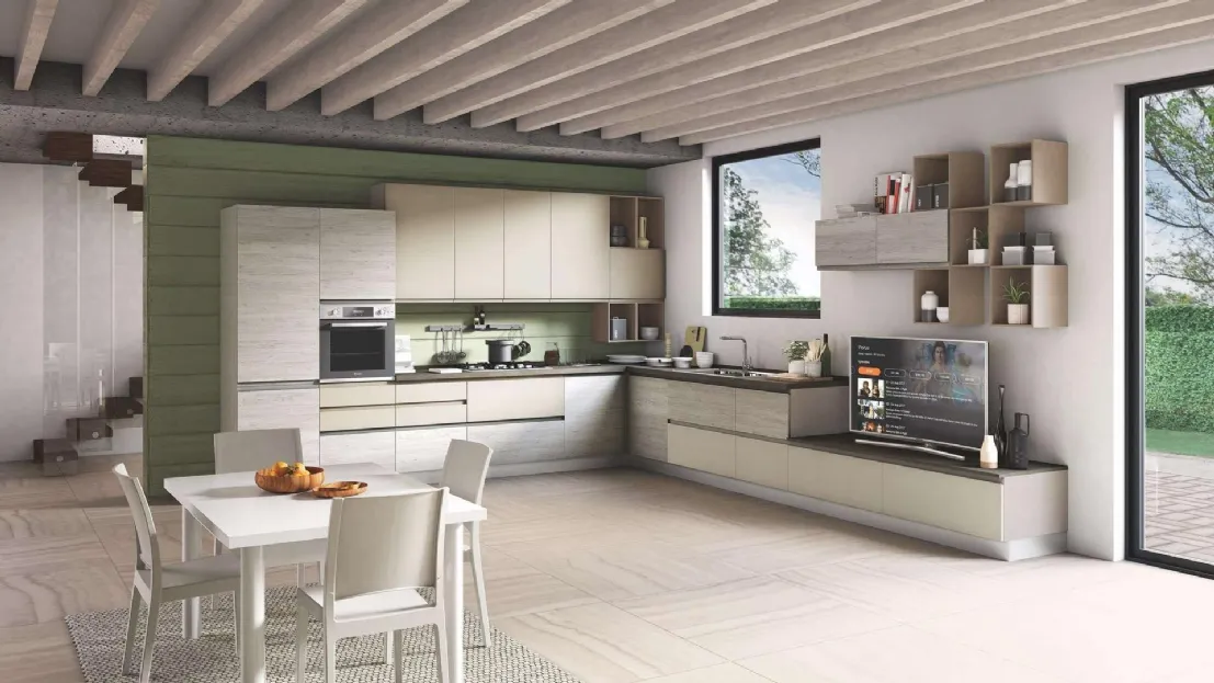 Cucina Moderna Kelly 03 Pino Grigio e Grigio Sasso Opaco di Net Cucine