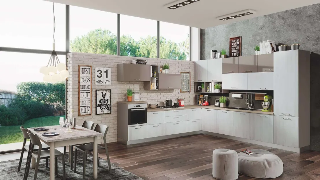 Cucina Moderna Kira 02 Legno Argento e Tortora Lucido di Net Cucine