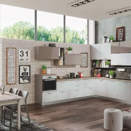 Cucina Moderna Kira 02 Legno Argento e Tortora Lucido di Net Cucine