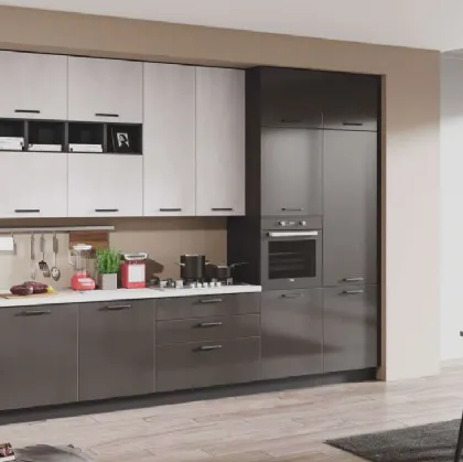 Cucina Moderna Kira 04 Antracite Lucido e Cemento Bianco di Net Cucine