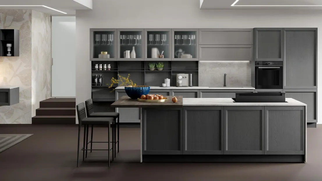 Cucina Moderna con isola Lea finitura ardesia e grigio di Mobilturi