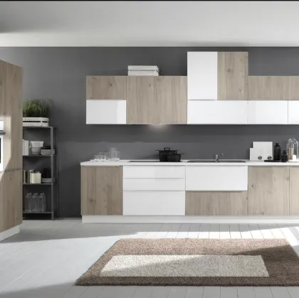 Cucina Moderna Mia 04 Rovere Grigio e Bianco Lucido di Net Cucine