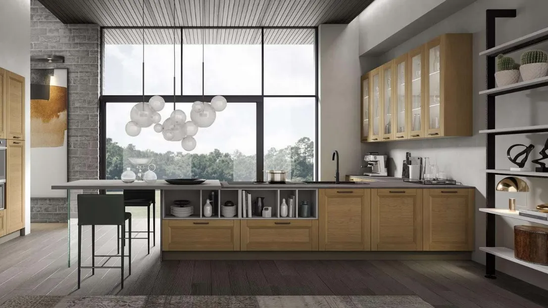 Cucina Moderna con penisola Nina in rovere miele di Mobilturi