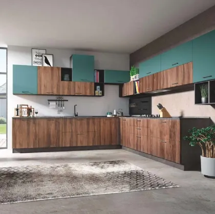 Cucina Moderna Cloe 02 Rovere Tabacco e Verde Laguna Opaco di Net Cucine