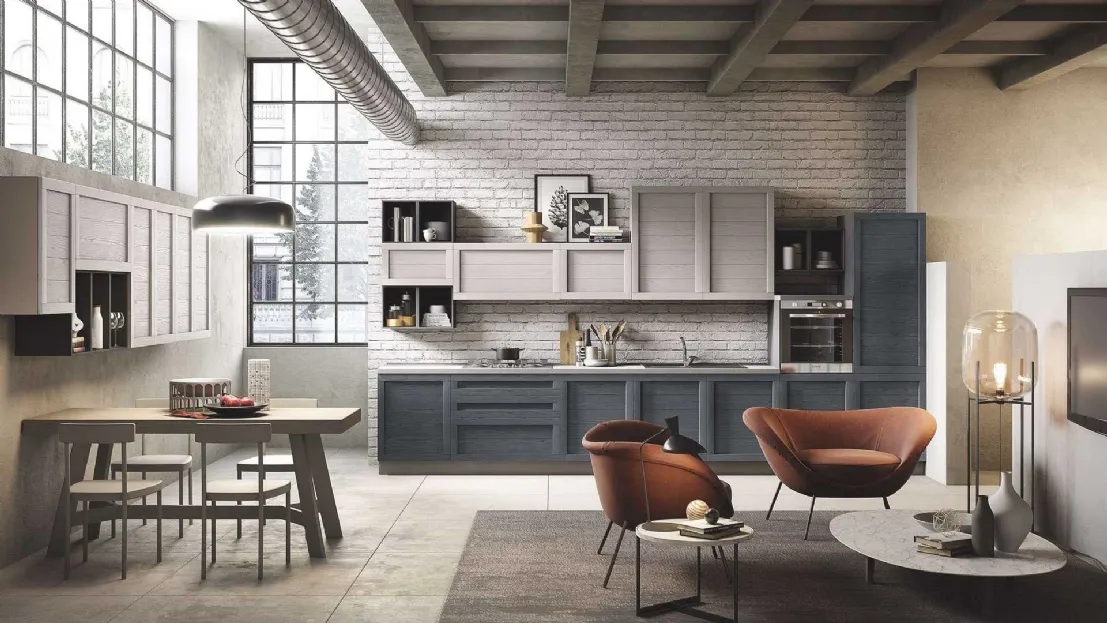 Cucina Moderna lineare in legno Elsa finitura Canapa e Ardesia di Net Cucine