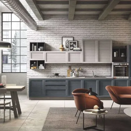 Cucina Moderna lineare in legno Elsa finitura Canapa e Ardesia di Net Cucine