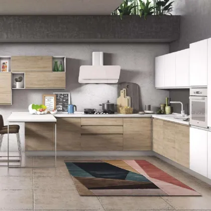 Cucina Moderna Kelly 02 Rovere Caldo e Bianco Polare Opaco di Net Cucine