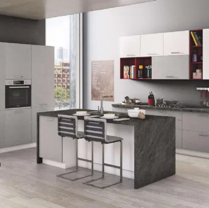 Cucina Moderna New Smart 06 Cemento Grigio e Bianco di Net Cucine