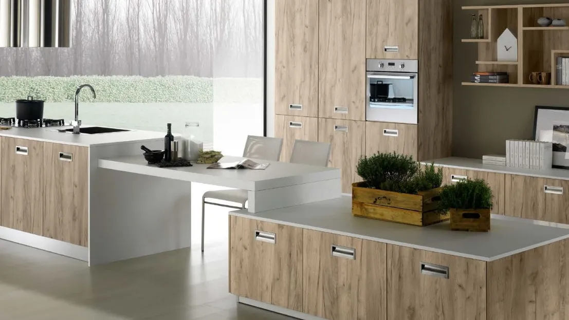 Cucina Moderna con isola Nevada finitura rovere grigio di Mobilturi