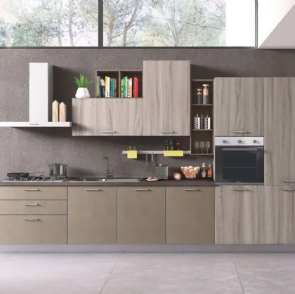 Cucina Moderna New Smart 01 Cemento Fango e Noce Artico di Net Cucine