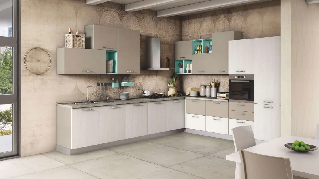 Cucina Moderna New Smart 02 Perla Olmo e Fango Opaco di Net Cucine