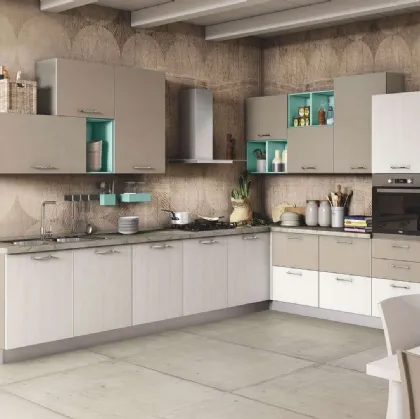 Cucina Moderna New Smart 02 Perla Olmo e Fango Opaco di Net Cucine